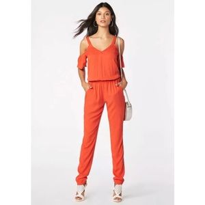 XS Cinnamon Red Cold Shoulder Jumpsuit Justfab